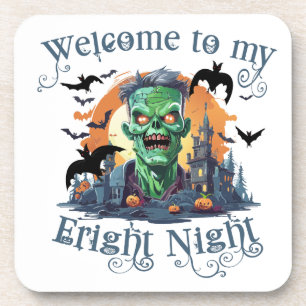 Halloween Frankenstein Welcome To My Fright Night Beverage Coaster