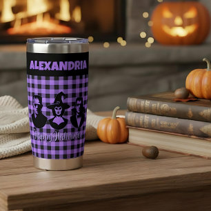 Halloween Frankenstein Witch Vampire Purple Plaid Insulated Tumbler