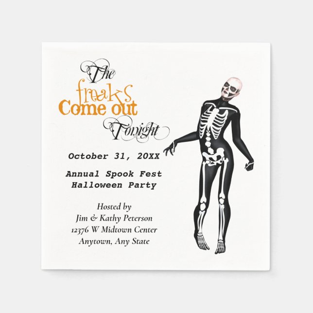 Halloween Freak Zombie Skeleton Custom Napkins (Front)