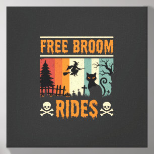 Halloween Free Broom Rides Witch Cat Canvas Photo Tile