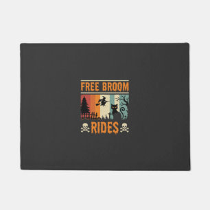 Halloween Free Broom Rides Witch Cat Doormat