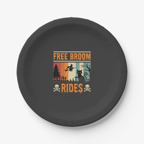 Halloween Free Broom Rides Witch Cat Paper Plates