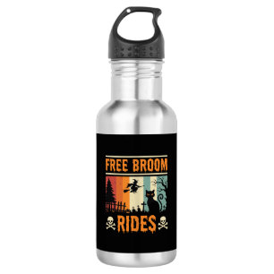 Halloween Free Broom Rides Witch Cat Stainless Steel Water Bottle