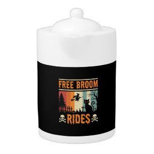 Halloween Free Broom Rides Witch Cat Teapot