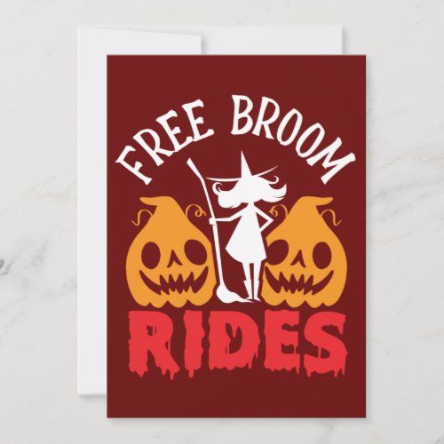 Halloween Free Broom Rides Witch Pumpkins Card