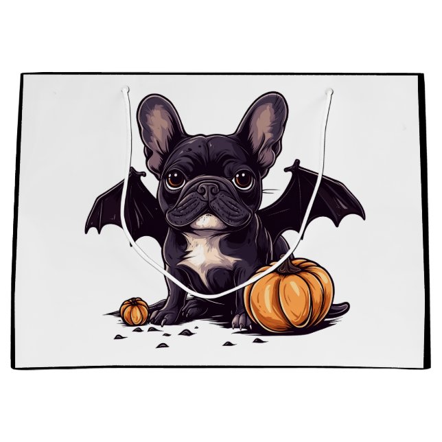 Halloween French Bulldog Bat Wings Pumpkins Large Gift Bag (Front)