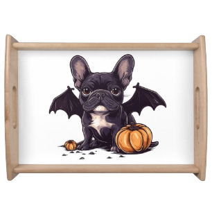 Halloween French Bulldog Bat Wings Pumpkins Serving Tray