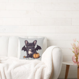 Halloween French Bulldog Bat Wings Pumpkins Throw Pillow