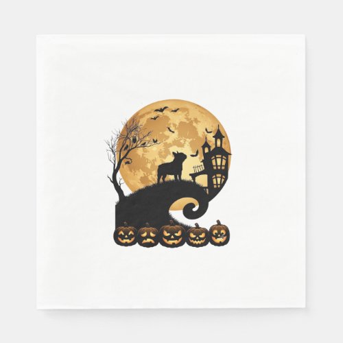 Halloween French Bulldog Moon Spooky Pumpkins Haun Napkins