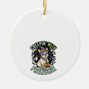 Halloween French Bulldog Spooky Companion Ceramic Ornament