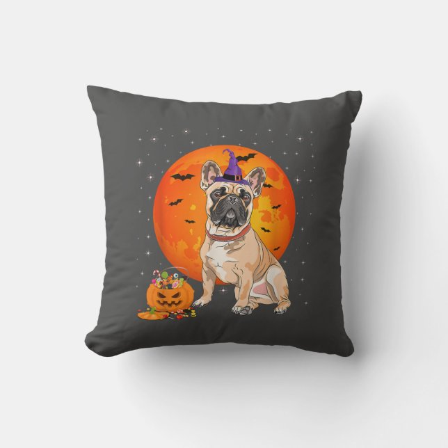Halloween French Bulldog Trick Or Treat Pumpkin Throw Pillow (Front)