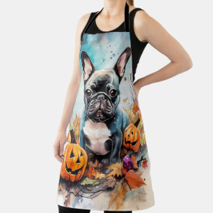 Halloween French Bulldog With Pumpkins Scary Apron