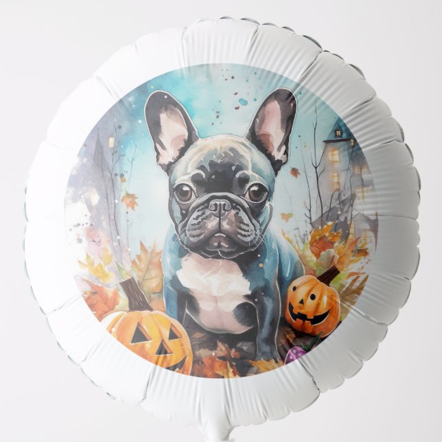 Halloween French Bulldog With Pumpkins Scary Balloon (Front)