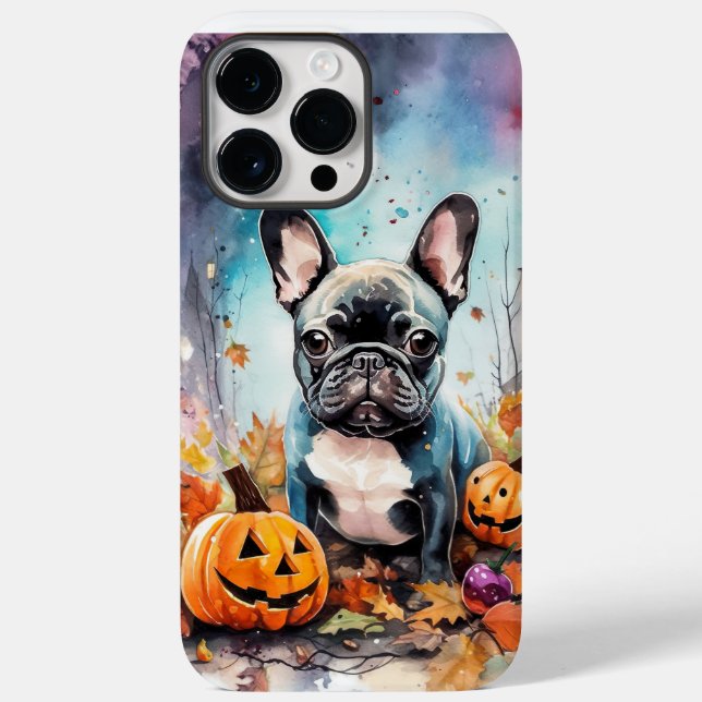 Halloween French Bulldog With Pumpkins Scary Case-Mate iPhone Case (Back)