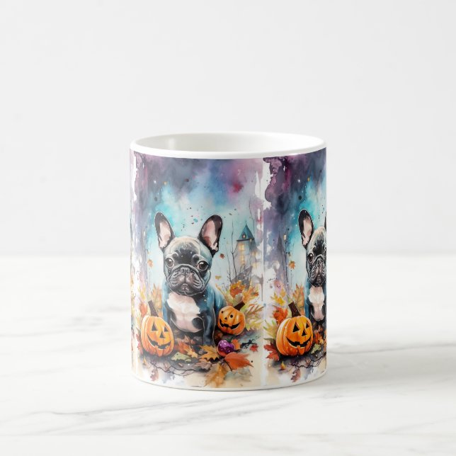 Halloween French Bulldog With Pumpkins Scary Coffee Mug (Center)