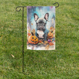Halloween French Bulldog With Pumpkins Scary Garden Flag