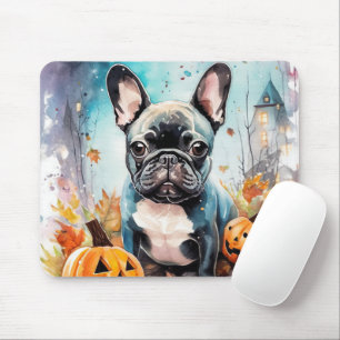 Halloween French Bulldog With Pumpkins Scary Mouse Pad