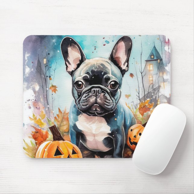 Halloween French Bulldog With Pumpkins Scary Mouse Pad (With Mouse)