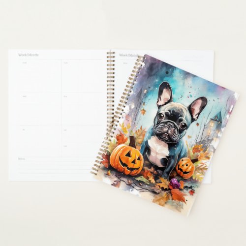 Halloween French Bulldog With Pumpkins Scary Planner