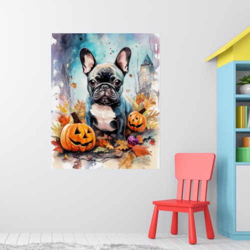 Halloween French Bulldog With Pumpkins Scary Poster