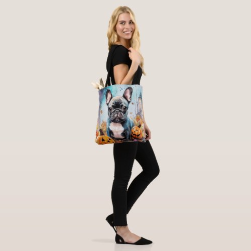 Halloween French Bulldog With Pumpkins Scary Tote Bag