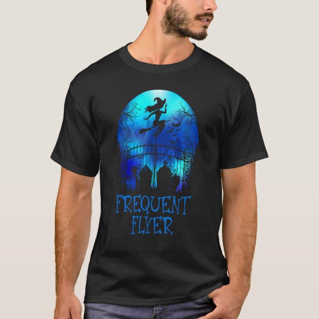 Halloween Frequent Flyer In The Cemetery Lazy Cost T-Shirt (Front)