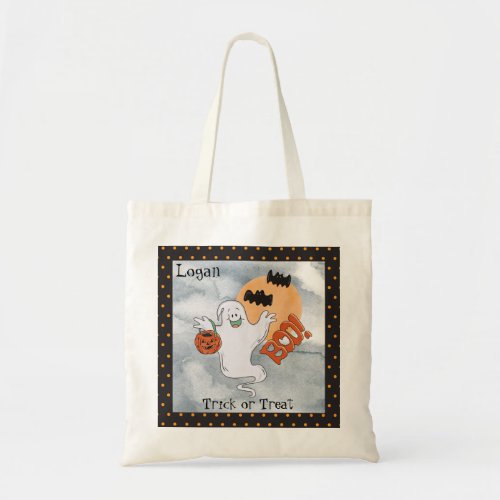 Halloween Friendly Ghost and Bats Trick or Treat Tote Bag