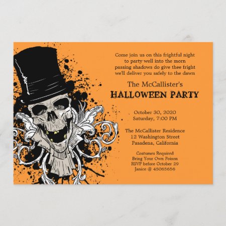 Halloween Fright Night Skull Costume Party Invitation