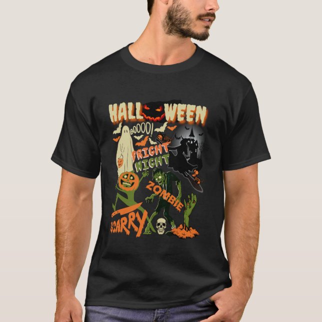 Halloween Fright Night Zombie Scary Pumpkin Ghost  T-Shirt (Front)