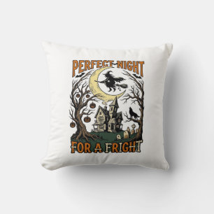 Halloween Fright Witch Vintage Haunted Night Tee_1 Throw Pillow