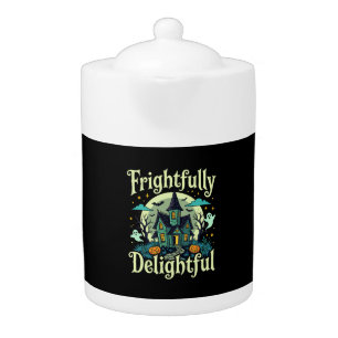 Halloween Frightfully Delightful Haunted House Vec Teapot