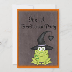 Halloween Frog in a Witches Hat Invitation