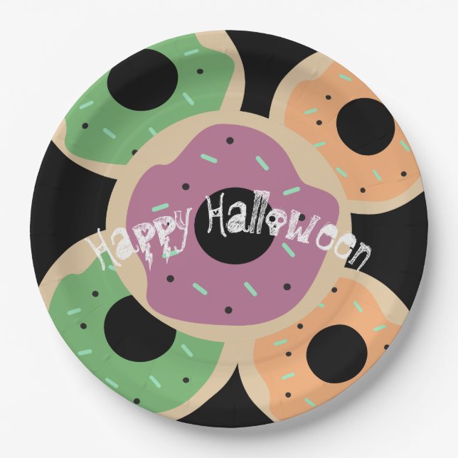 Halloween Frosted Donut and Sprinkles Paper Plates (Front)