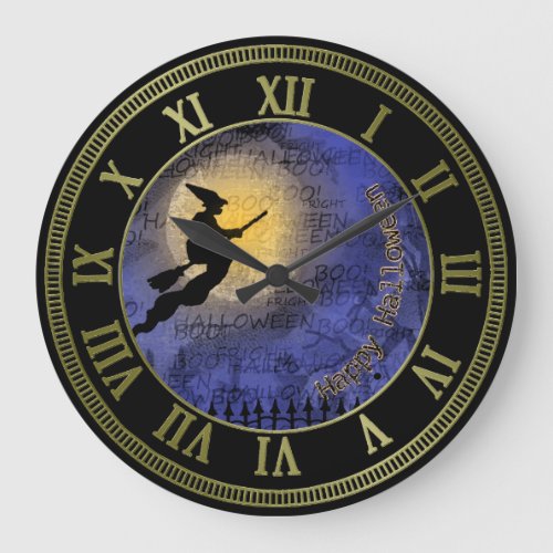 Halloween Full Moon and Witch Large Clock