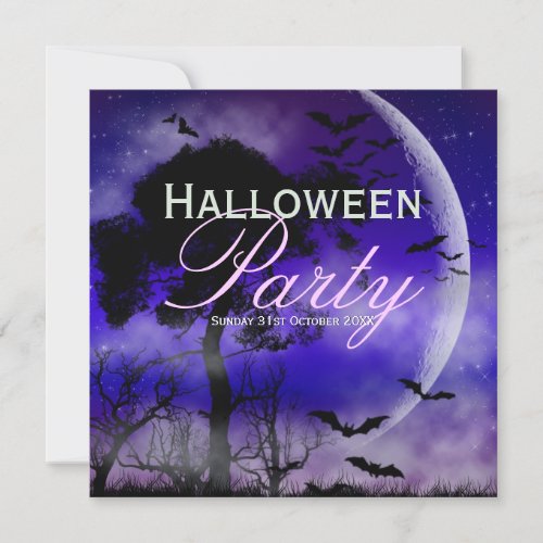 Halloween Full Moon &amp; Bats Nightsky Invitation