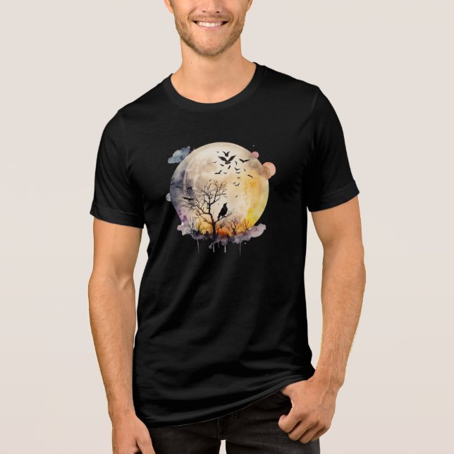 Halloween full moon bats raven scary night spooky  Tri-Blend shirt (Front)