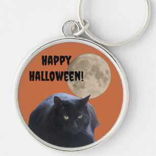 Halloween Full Moon Black Cat Keychain