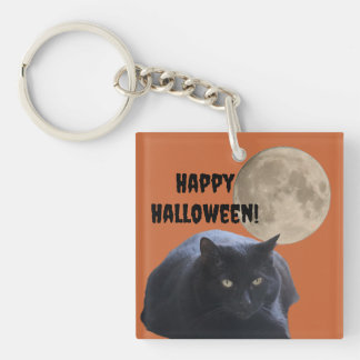 Halloween Full Moon Black Cat Keychain