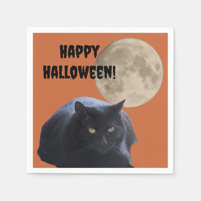 Halloween Full Moon Black Cat Napkins (Front)