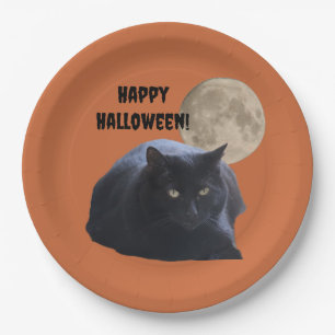 Halloween Full Moon Black Cat Paper Plates