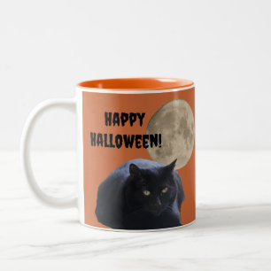 Halloween Full Moon Black Cat Two-Tone Coffee Mug