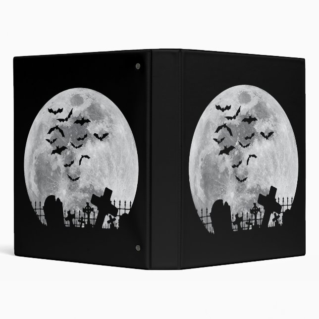 Halloween Full Moon Cemetery Graveyard Spooky Bats 3 Ring Binder (Background)