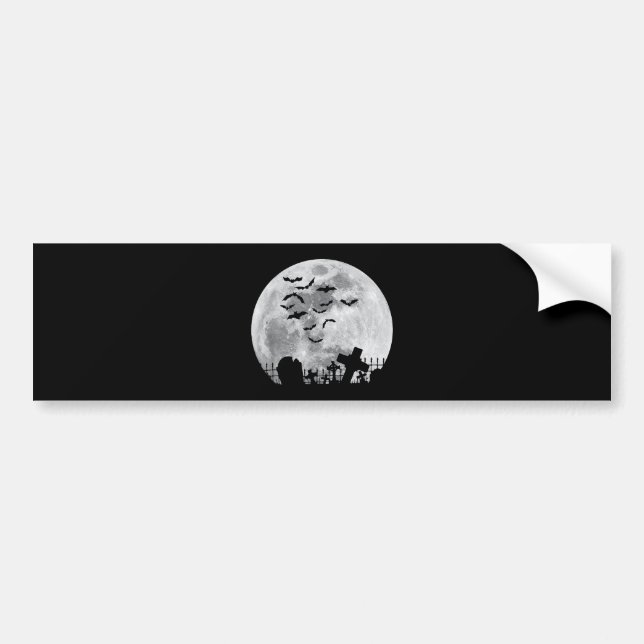 Halloween Full Moon Cemetery Graveyard Spooky Bats Bumper Sticker (Front)