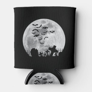 Halloween Full Moon Cemetery Graveyard Spooky Bats Can Cooler