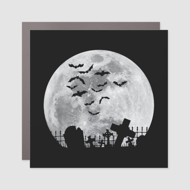 Halloween Full Moon Cemetery Graveyard Spooky Bats Car Magnet (Front)