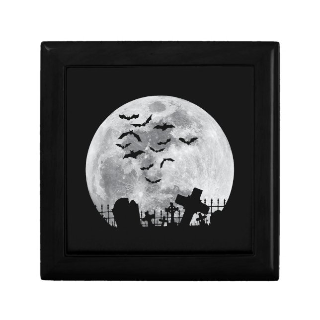 Halloween Full Moon Cemetery Graveyard Spooky Bats Gift Box (Front)