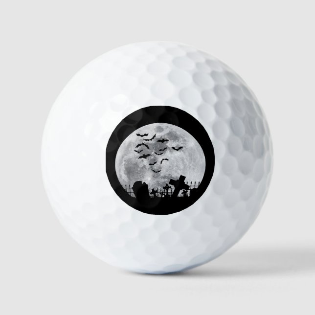 Halloween Full Moon Cemetery Graveyard Spooky Bats Golf Balls (Front)