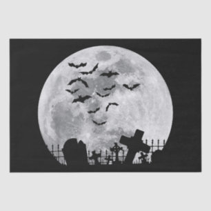 Halloween Full Moon Cemetery Graveyard Spooky Bats Tissue Paper