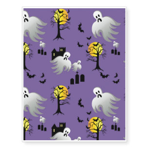 Halloween Full Moon Ghosts on Purple Temporary Tattoos