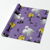 Halloween Full Moon Ghosts on Purple Wrapping Paper